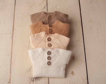 Sidney Sleeper Fuzzy Knitted Footed  Newborn Romper for Newborn Photography, Soft Knit Romper and Bonnet Newborn Out Set, Footed Romper