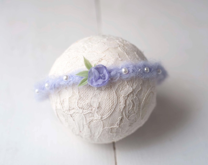 Lilac Beaded Petal Braided Headband For Baby and Newborn Photography Photo Prop