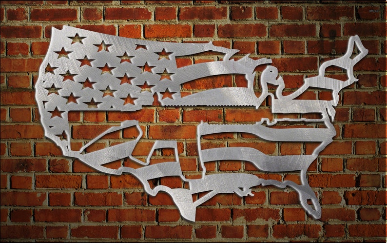 USA map / flag with AR15 cut out of it. metal art. aluminum image 1