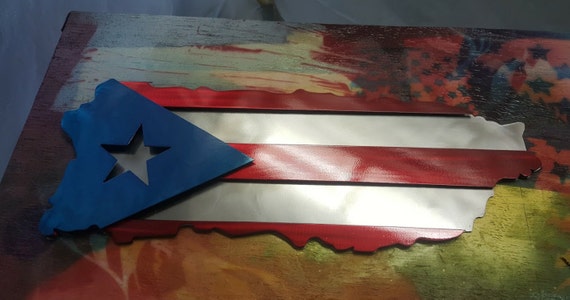 Puerto Rican Metal Art Flag Cut To Look Like Puerto Rico Made Etsy