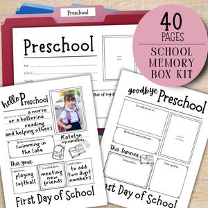 School Memory Box Kit, Keepsake Milestone Tote Labels, First & Last Day of School Interviews, Year in Review Home Filing System
