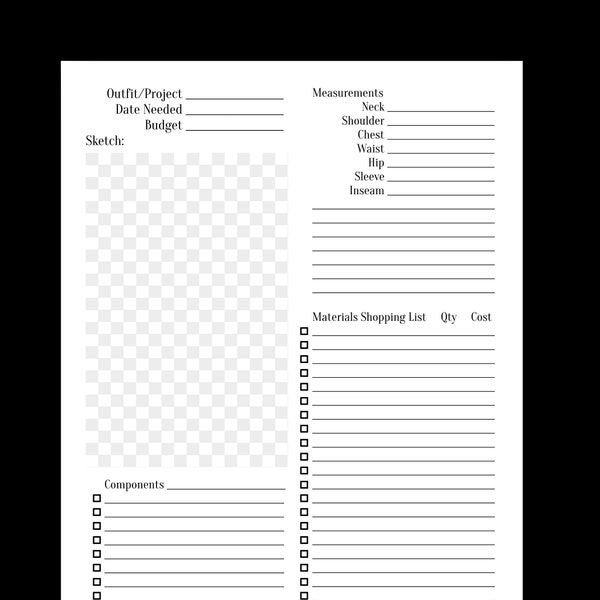 Costume Design and Sewing Planner