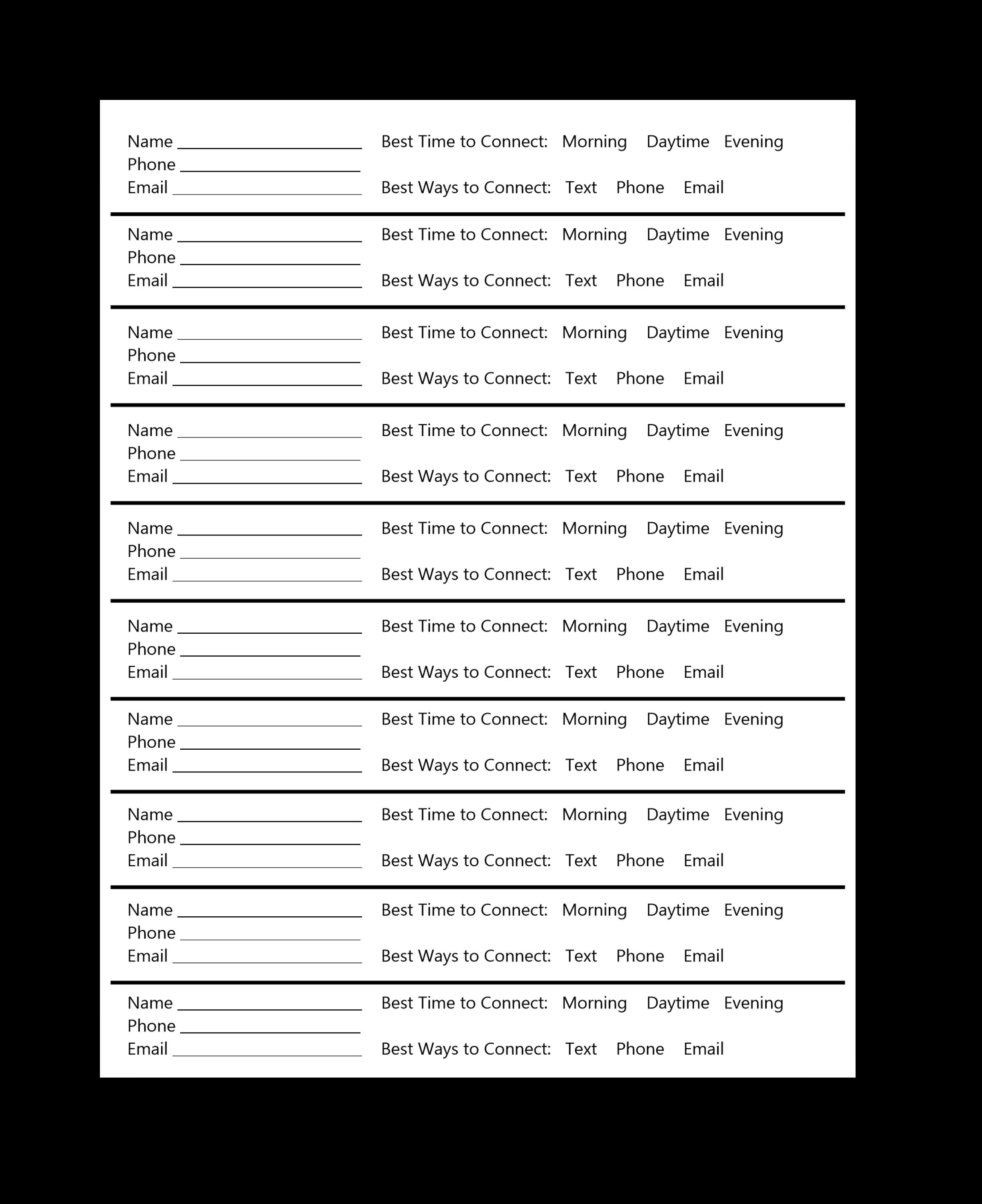 Sign up Sheet With Contact Info - Download &amp; Print PDF - Etsy