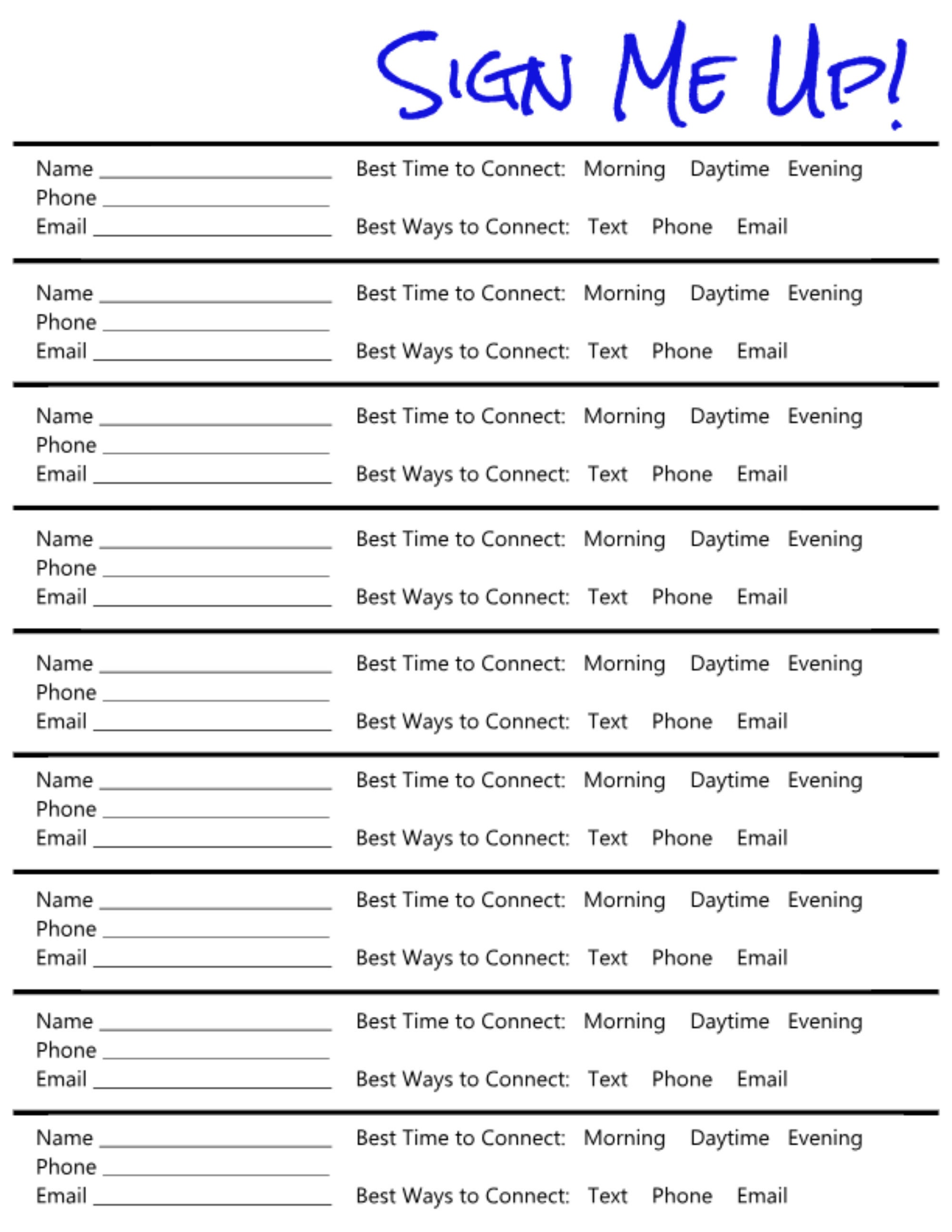 Sign In Sheet With Contact Info Printable