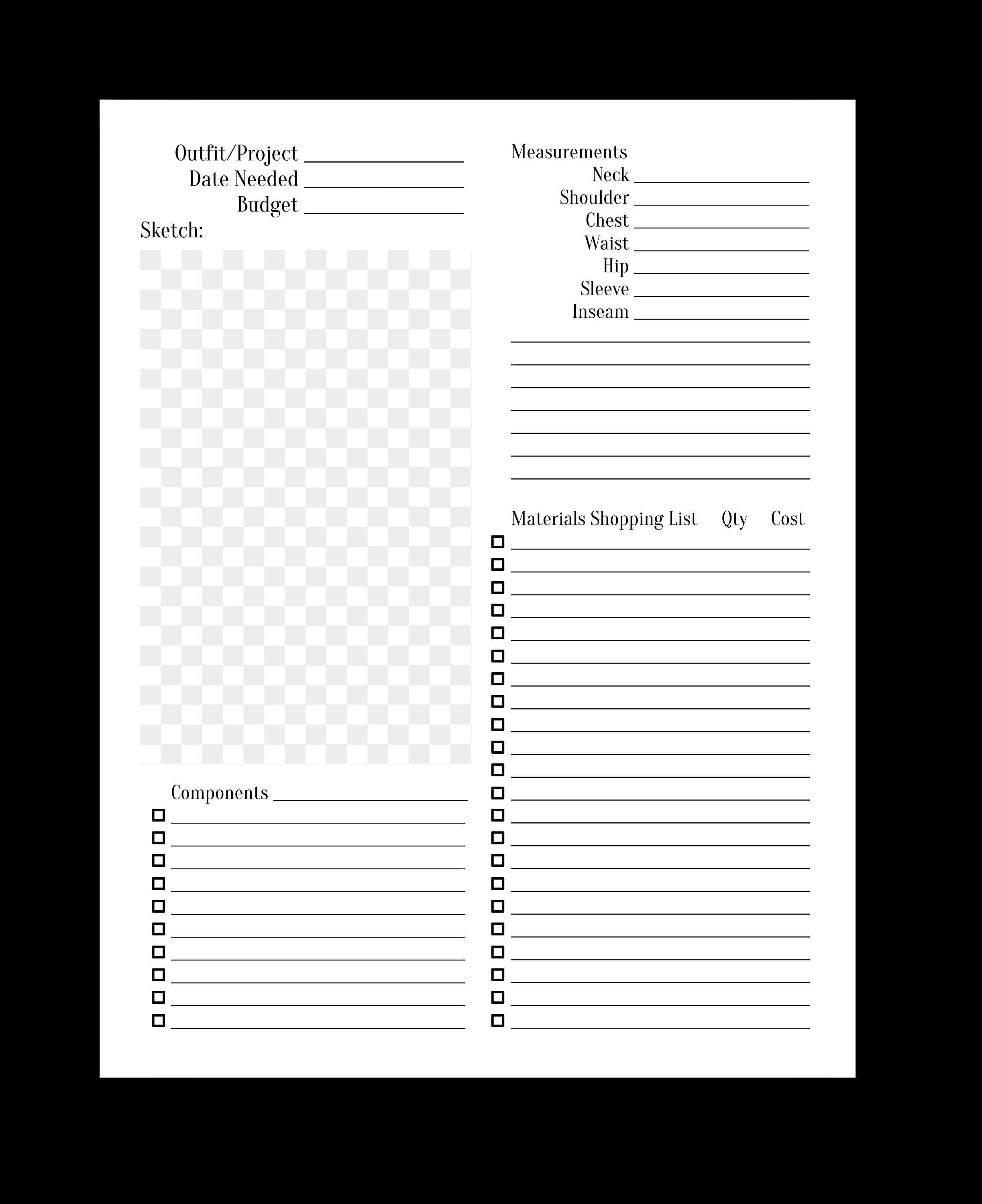 Costume design and sewing planner - etsy