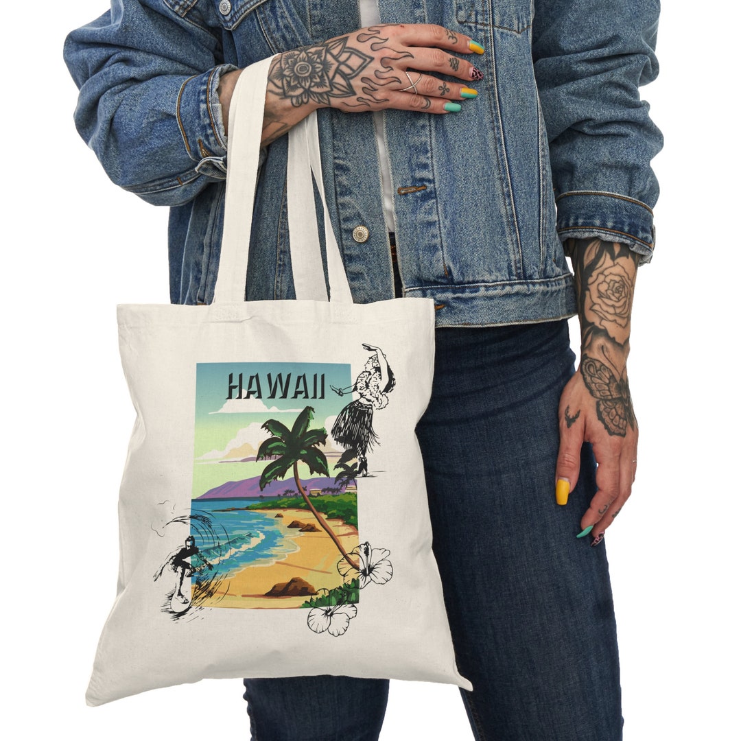 Hawaii Travel Tote Bag / Hawai'i Vintage Postcard Tote / Etsy