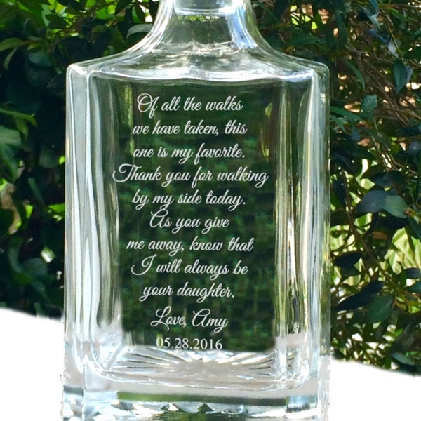 Personalized Father of the Bride Whiskey Decanter, Custom Father of the Bride Gift, Engraved Wedding Parents Thank You Gift, Glass Decanter