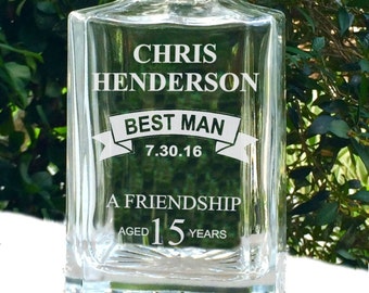 Set of 5, Groomsmen Gift, Decanter, Personalized Glass, Custom Glass, Groomsmen Gift Set, Wedding Party Gift Best Man Glass, Groomsman Glass