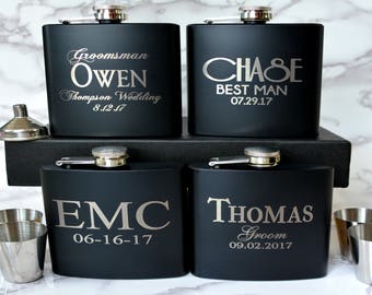 Personalized Groomsmen Gift, Engraved Flask Gift Set for Men, Customize Wedding Party Flask, Groomsman Hip Flask Gift