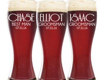 Personalized Groomsmen Gift Wedding Beer Glasses Custom Pilsner Glass Mens Gift Personalized Groomsman Gift Etched Beer Glass Best Man Gift