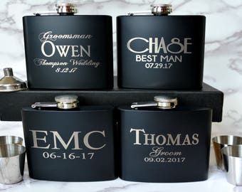 Groomsmen Gift, Engraved Hip Flask, Whiskey Flask, Best Man Gift, Bridal Party, Wedding Party Gift, Personalized Flask Gift Set, Usher Gift