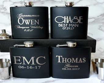 Set of 5, Groomsmen Gift, Flask Gift Set, Personalized Flask, Custom Flask, Groomsmen Flask, Wedding Party Gift, Best Man Flask, Groomsman