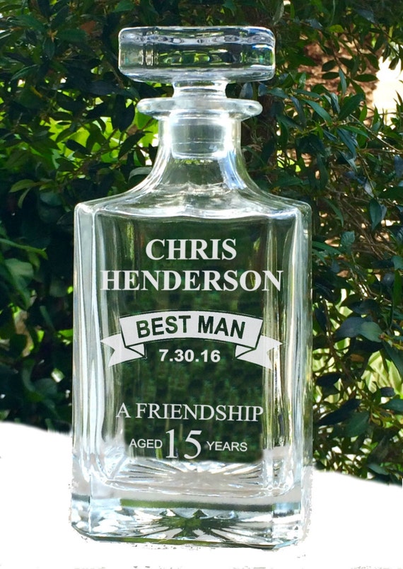 Personalized Groomsmen Whiskey Decanter, Customized Groomsmen Wedding Favor, Engraved Glass Scotch Decanter, Newlywed Housewarming Gift