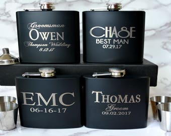 Groomsmen Flask Gift Set , Bridesman Gift, Personalized Flask Set, Custom Engraved Flask, Wedding Party Flask, Best Man Gift