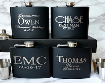 Customized Groomsmen Flasks, 6 Destination Wedding Flask Gift Sets, Personalized Groomsmen Proposal Gift, Bachelor Party Flask