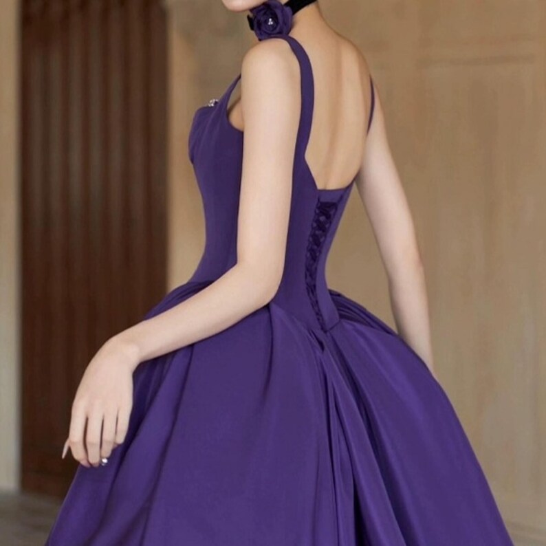 Gorgeous Spaghetti Straps Purple Satin Beaded Long Party Dress Birthday Prom Dress SP1373