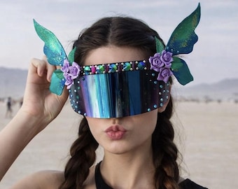 Osłona przeciwsłoneczna, duże okulary przeciwsłoneczne, maska karnawałowa, damska, strój na festiwal Rave, prezent dla DJ-a, kostium na bal maskowy