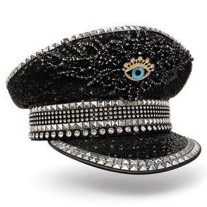 Black Rhinestone-Embellished Statement Hat Rhinestone Spiral Crown Statement Hat With Embellished Base  main image 3