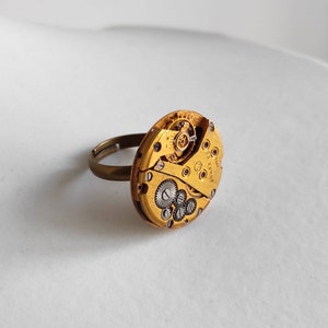 Steampunk gold ring Jewelry for women men Cocktail Unique Watch movement Gears rings Steam Punk Unique Gift Handmade Wedding Vintage parts
