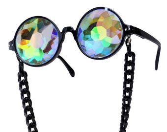 Kaleidoscope Glasses Round Festival Goggles, Iridescent Crystal Lens Sunglasses, Burning Man Rave Glasses, Psychedelic Eyewear