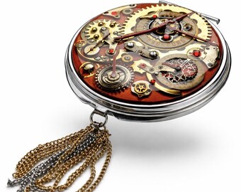Specchietto tascabile steampunk, specchietto compatto con ingranaggi vintage, specchietto per il trucco gotico vittoriano fatto a mano