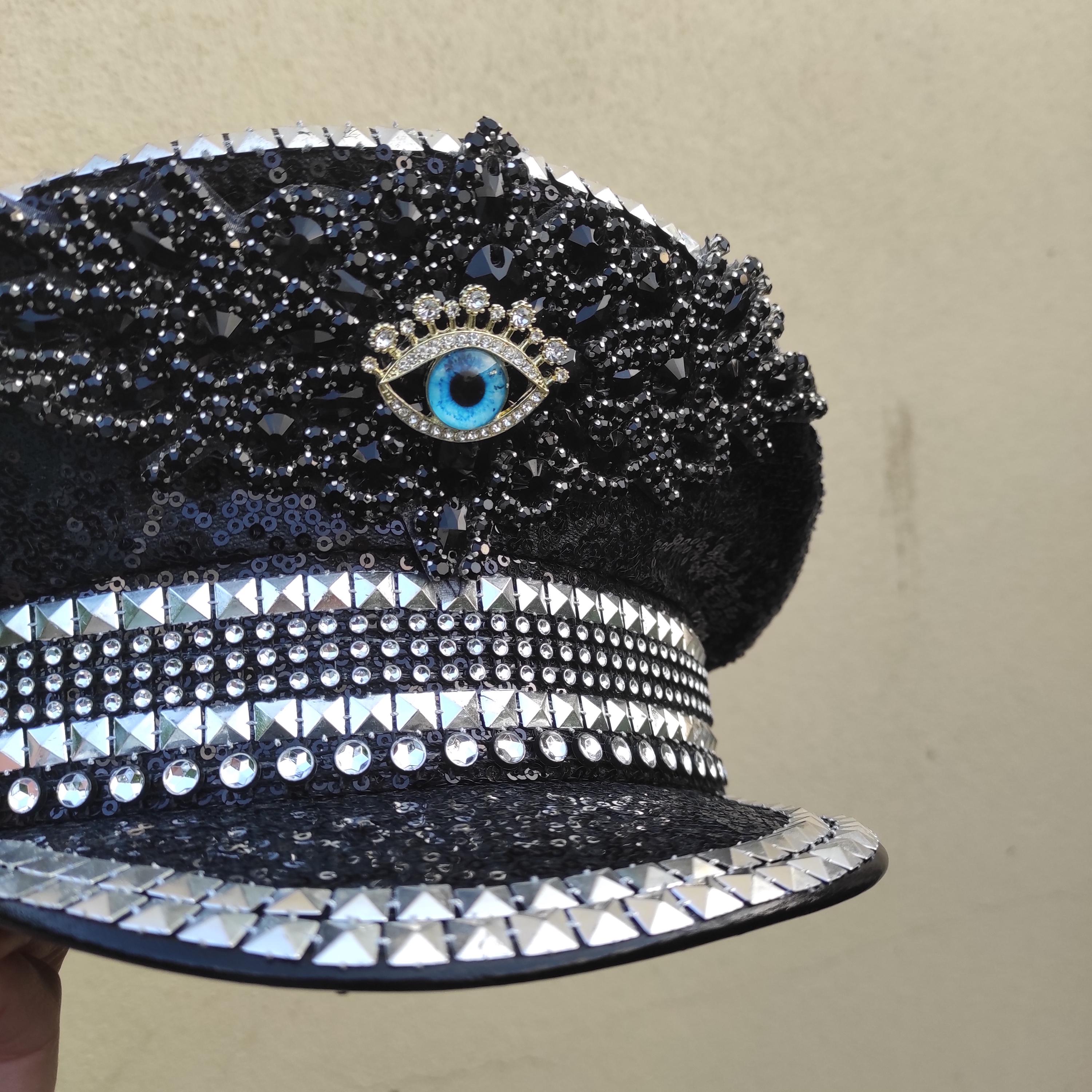 Burning Man Festival Hat - Custom Made Black NEW! Burning Man Top Hat Sequin Hat Steampunk FREE SHIPPING main image 3