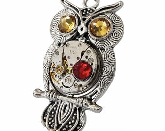 Collana con ciondolo a forma di gufo steampunk, gioiello con movimento di orologio vintage, collana meccanica a forma di gufo, gioiello gotico steampunk, regalo unico fatto a mano