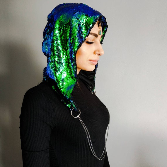 Reversible Festival hood with chain ENIGMA | Reversible Hood With Chain | Rave Hood - Etsy main image 4