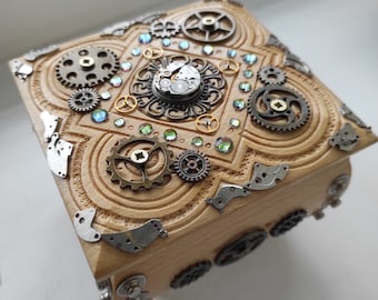 Wooden box Vintage Watch parts Steampunk jewelry box Wood gift Home Decor Steam punk