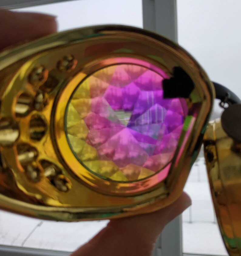 Gold dragon goggles Rainbow Trip Psychedelic Eye wear Golden Costume Festival DJ Futuristic King Queen Dance Music Steampunk For men women