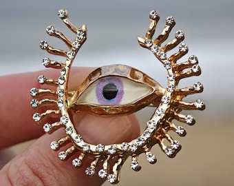 Spilla con occhio – Gioielli mistici con occhio onniveggente, spilla in oro e cristallo