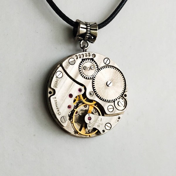 Steampunk men round necklace Steam punk men Retro jewelry gift Vintage Watch movement pendant