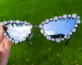Black fur sunglasses Festival goggles props Burning man inspired DJ Women Masquerade Cat Halloween costume