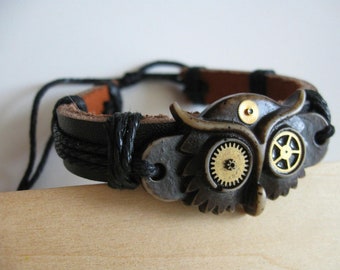 Owl bracelet Steampunk gift For Men Women Totem Bird Wristband Owls Vintage Watch parts