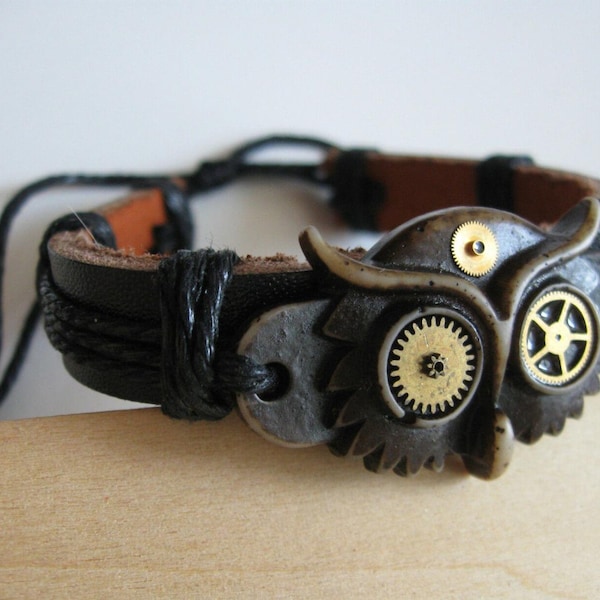 Eulenarmband Steampunk Geschenk für Männer Männer Frauen Frau Totem Vogel Armband Mann Eulen geschnitzt Knochen Armband Armband Mode Uhr Zahnräder