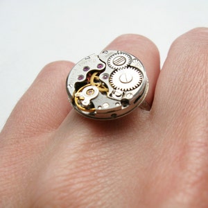Steampunk ring Watch movement Silver Steam punk jewelry Unique gift Jewellery For women men