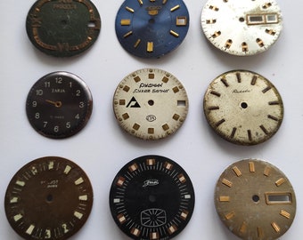 Real Vintage Watch Face Dials, 9 pieces. Old Watch Parts, For Steampunk Art