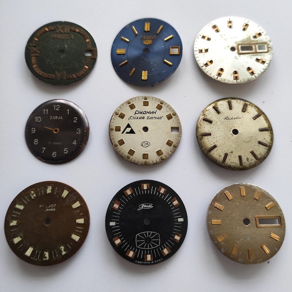 Real Vintage Watch Face Dials, 9 pieces. Old Watch Parts, For Steampunk Art