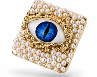 Spilla con occhio maligno blu e perle – Spilla con occhio mistico, spilla barocca in oro, gioielli fantasy gotici