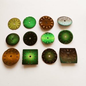 Real Metal Watch faces set Vintage Green color Steampunk decor Watches parts Steam punk crafting 12 pieces