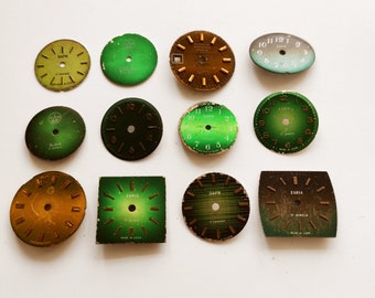 Set med urtavlor i äkta metall, Steampunk-dekor, klockdelar, Steampunk-hantverk, konsthantverk, 12 delar, grön färg