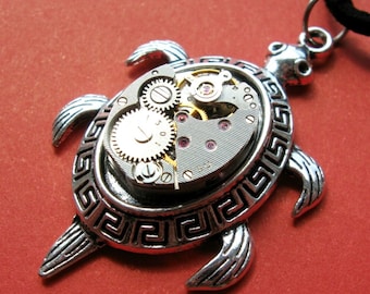 Schildkröte Schmuck Steampunk Halskette Anhänger Steam Punk Uhrwerk Totem Tier Geschenk für Männer Frauen Mädchen Vintage Uhrenteile Schmuck Fantasie