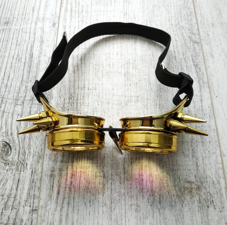 Gold dragon goggles Rainbow Trip Psychedelic Eye wear Golden Costume Festival DJ Futuristic King Queen Dance Music Steampunk For men women