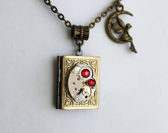 Steampunk-Medaillon-Halskette mit Bilderbuchmotiv, Steampunk-Schmuck, Foto-Medaillon im alten Stil, Geschenk für Frauen und Männer mit geheimer Botschaft