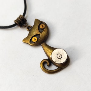 Cat jewelry Steampunk cat pendant Watch parts Steam punk necklace Cats lover gift jewellery Pet Animal For women men