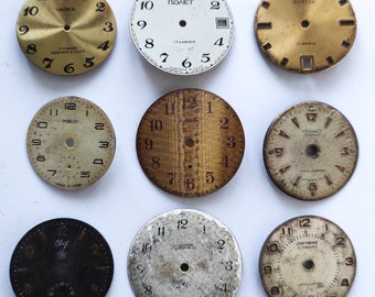 Real Metal Vintage Watch faces set Steampunk decor Watch parts Big Steam punk crafting 9 pieces