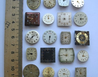 USSR watch face dials 20 pieces. Old watch parts For steampunk art Soviet clock face
