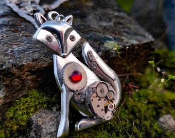 Fox jewelry necklace Steampunk Dog Silver Totem animal Amulet For men women Steam punk gifts Unusual gift