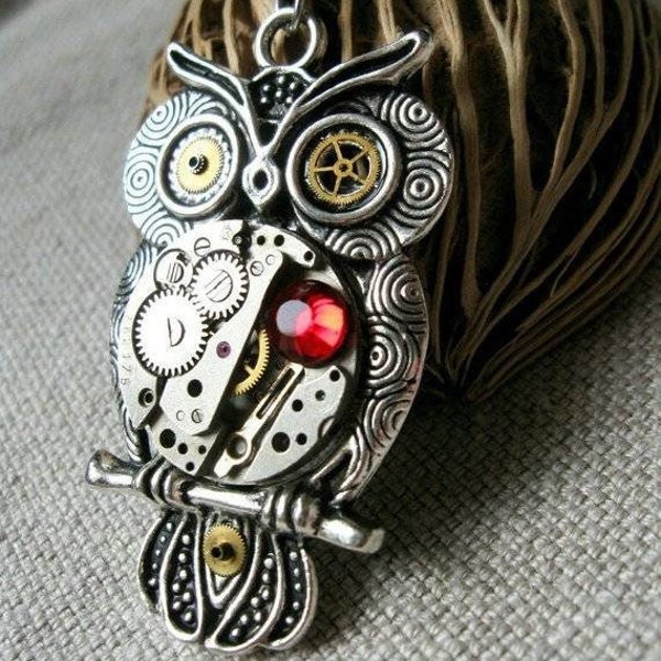 Owl jewelry gift Steampunk Bird heart necklace Vintage watch parts pendant Ukrainian Steam punk Romantic Owls For women men