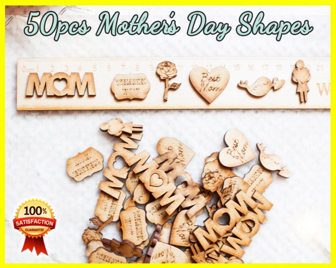 50pcs Mothers Day Wooden Shapes Craft Scrapbooking MDF Wood Etsy